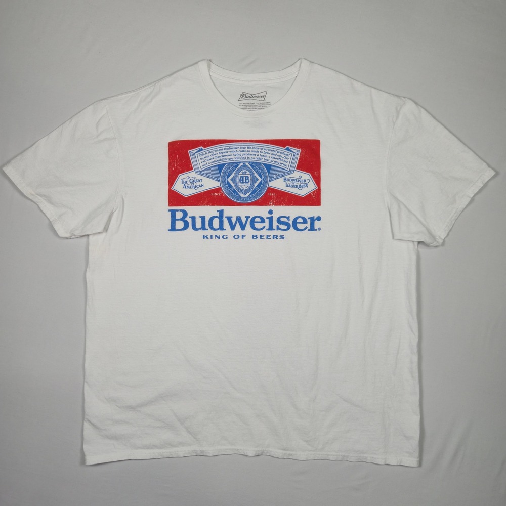 Budweiser‎ King of Beers Graphic T-Shirt XXL White 2022 Logo Tee USA Beer